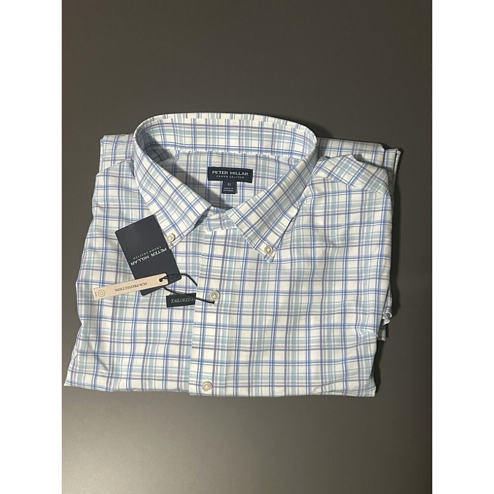 Peter Millar Men Performance Poplin Sport Shirt XL Button Up Crown Crafted Blue